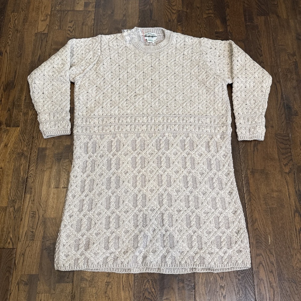 Aran Crafts Irish Cable Knit Merino Wool Sweater Dress XXL Oatmeal Natural NWT